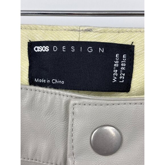ASOS Design Faux Leather Lace Up Front Slim Fit Pant Beige Size 34 - Picture 3 of 5